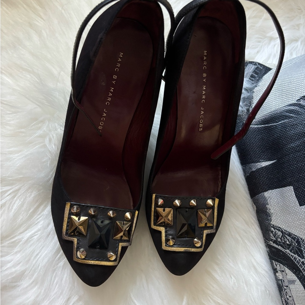 Marc by Marc Jacobs Black and Gold Studded Heels